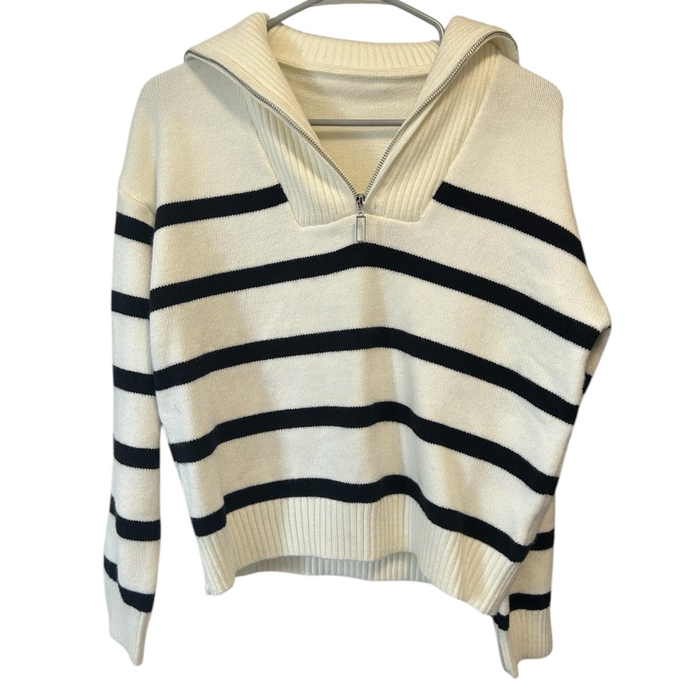 Striped Cream and Black Women's Sweater